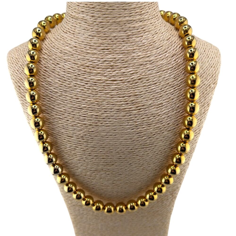 Vintage Monet Polished Gold Tone Ball Bead Necklace